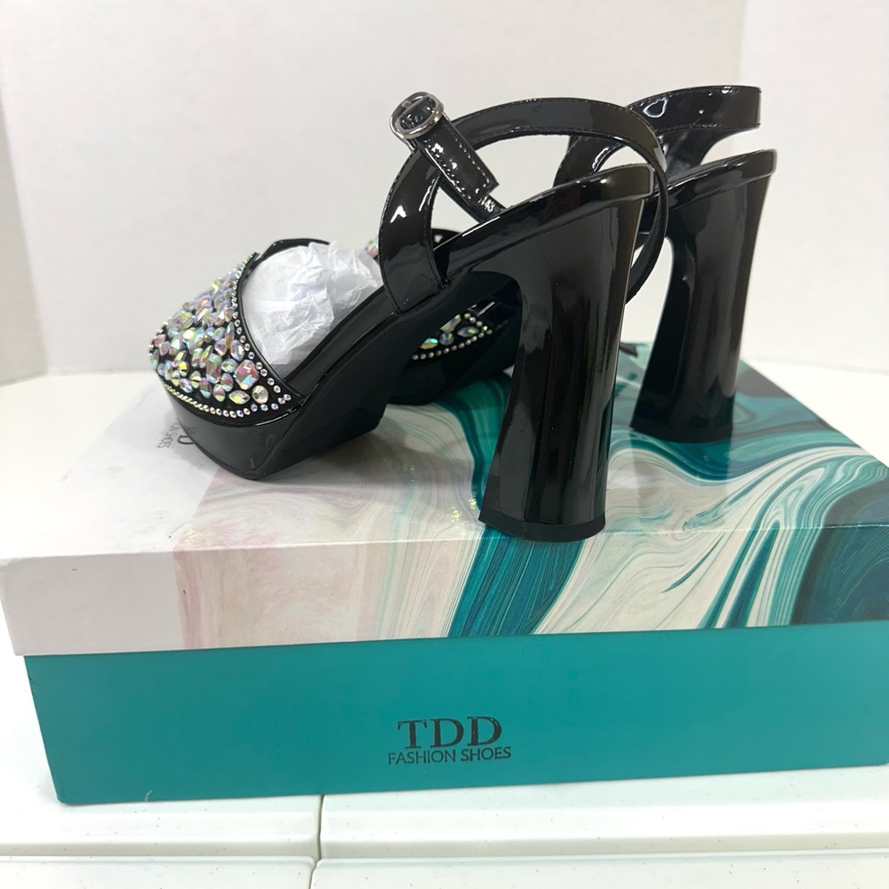 Black Rhinestone Platform Sandals - Picture 10 of 16
